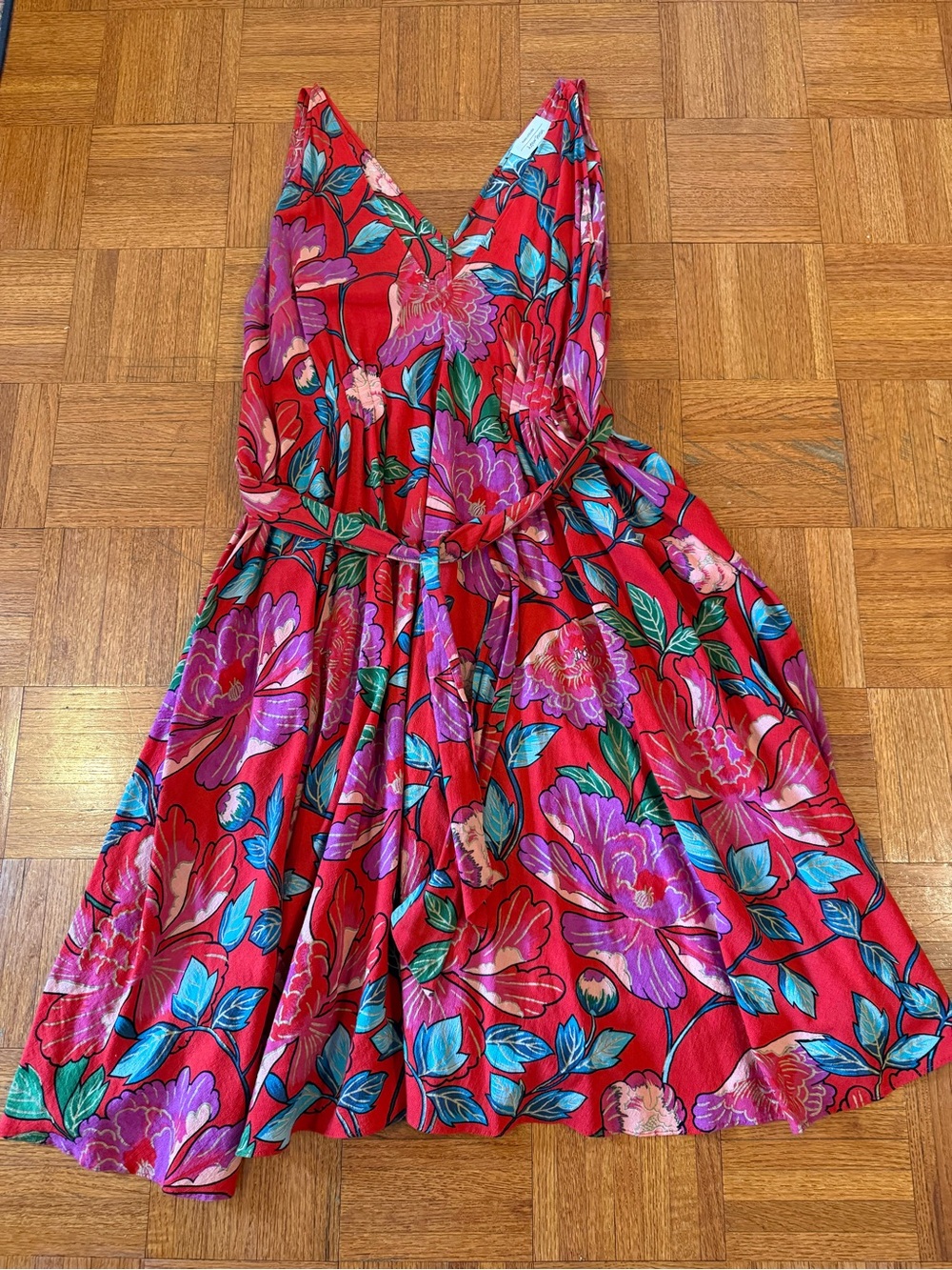 & Other Stories Red Floral Tie Waist Dress